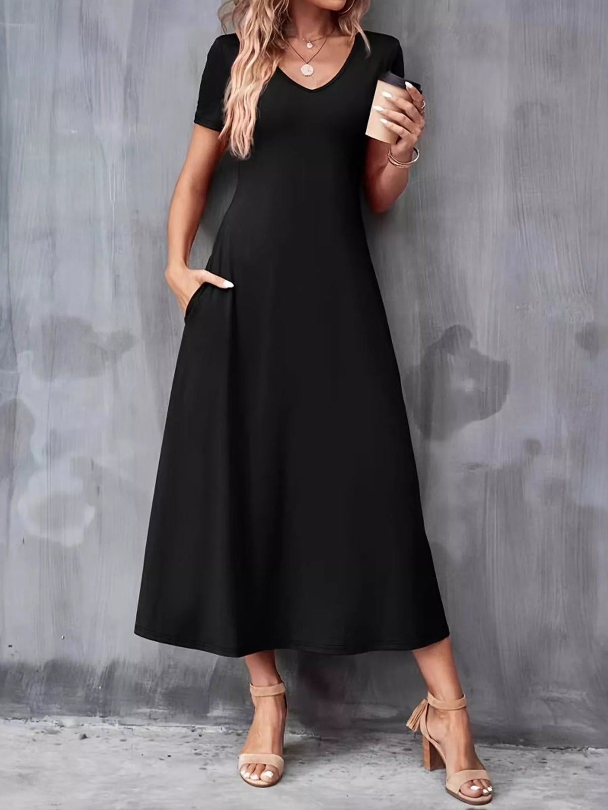 Casual V-Neck Short Sleeve Dress