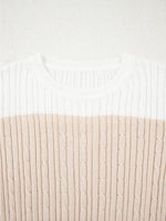 Colorblock Cable Knit Round Neck Sweater