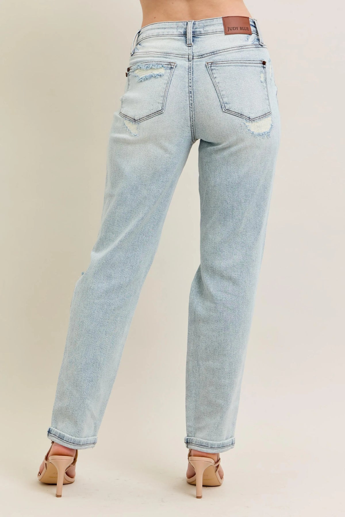 Judy Blue Full Size Mr Repair Stitch Detail Destroy Single Cuff Bf Jeans Plus Size - Ladyez