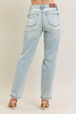 Judy Blue Full Size Mr Repair Stitch Detail Destroy Single Cuff Bf Jeans Plus Size - Ladyez