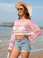 Openwork Boat Neck Dropped Shoulder Cover-Up - Ladyez
