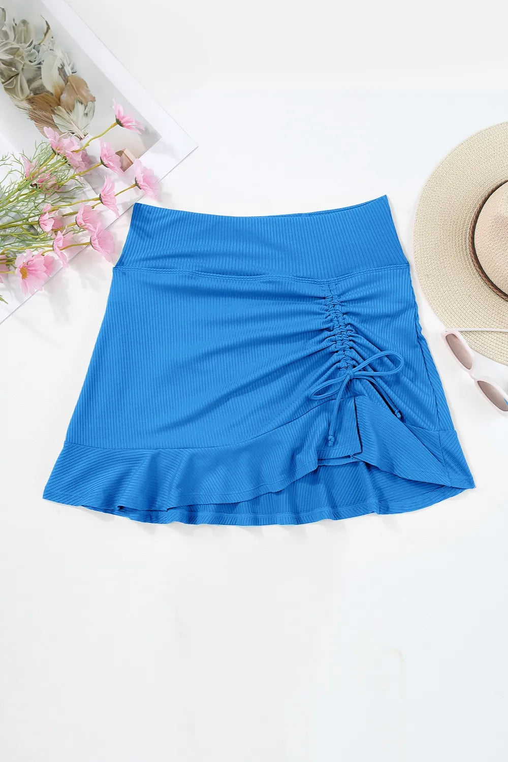Ruched Elastic Waist Swim Skirt - Ladyez