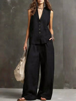 Full Size Sleeveless Vest and Wide-Leg Pants Set Plus SIze