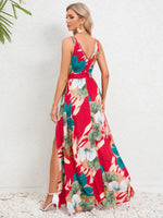 Slit Tied Printed Surplice Dress - Ladyez
