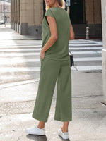 Notched Short Sleeve Top and Pants Set