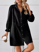 Button Down Ruffle Cuff Denim Dress
