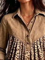Full Size Leopard Button Detail Blouse Plus Size