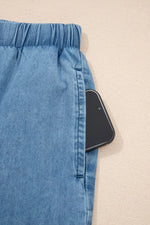Ruffled Hem Wide Leg Chambray Pants
