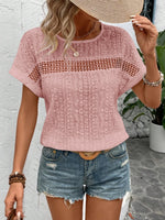 Eyelet Round Neck Short Sleeve Top