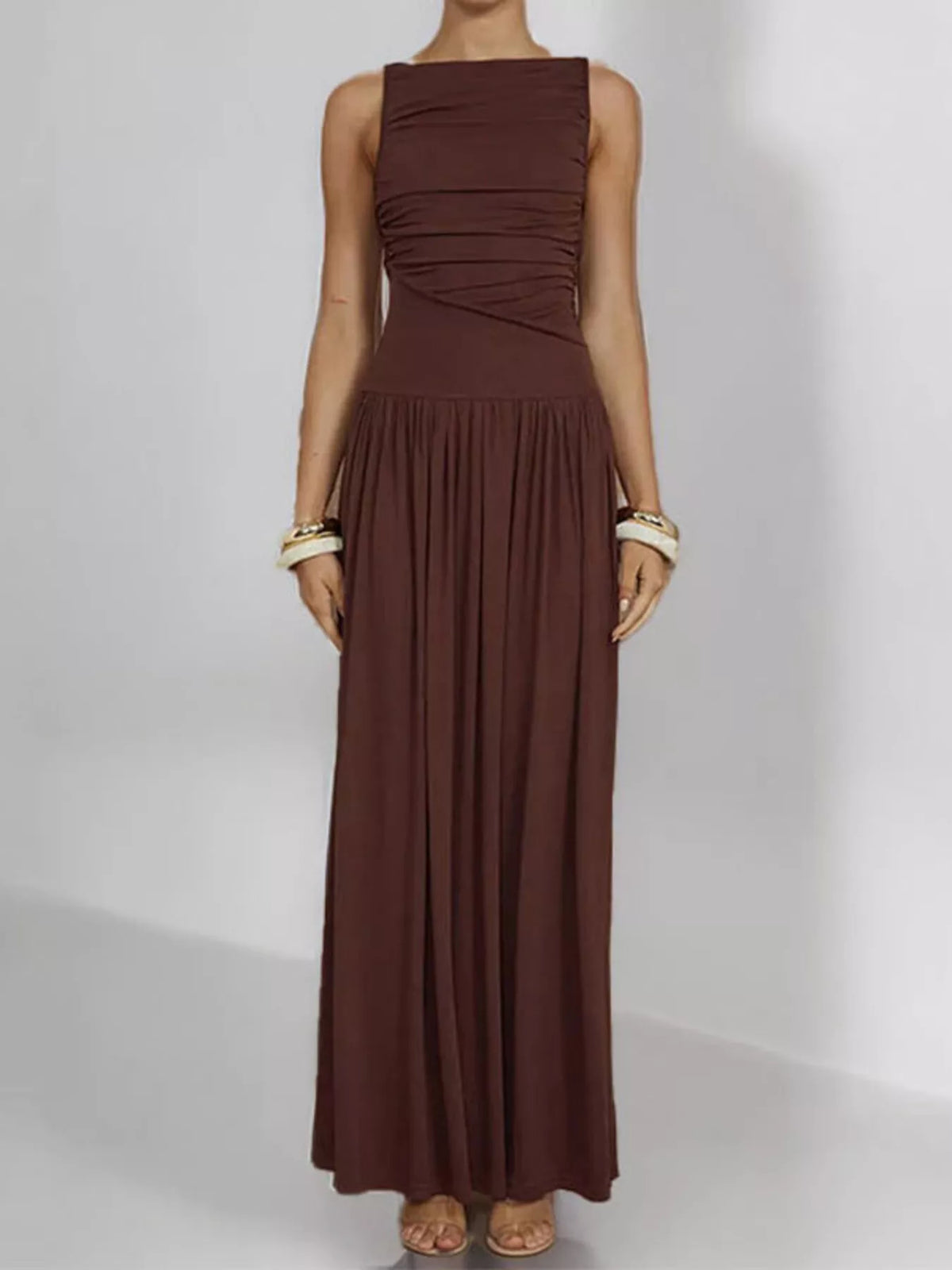 Full Size Ruched Sleeveless Maxi Dress Plus Size