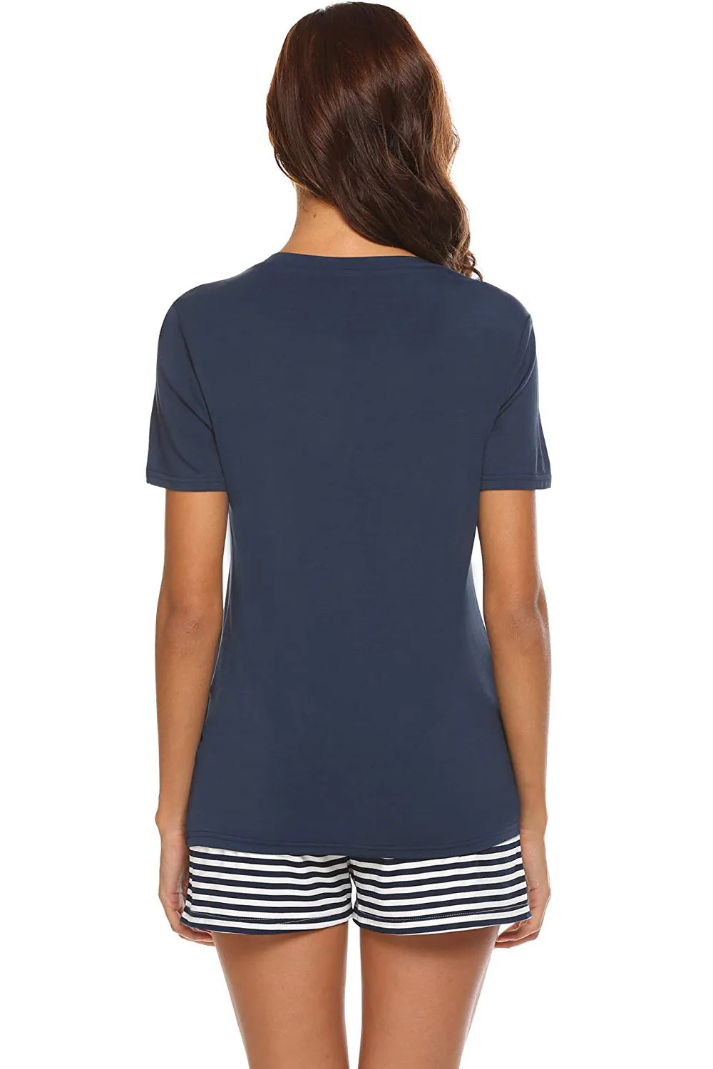Striped Short Sleeve Top and Shorts Lounge Set - Ladyez