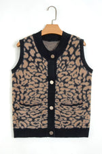 Leopard Print Knit Sleeveless Regular Wash Sweater Vest