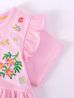 Children's Floral Embroidered Ruffle Sleeve Casual Dress