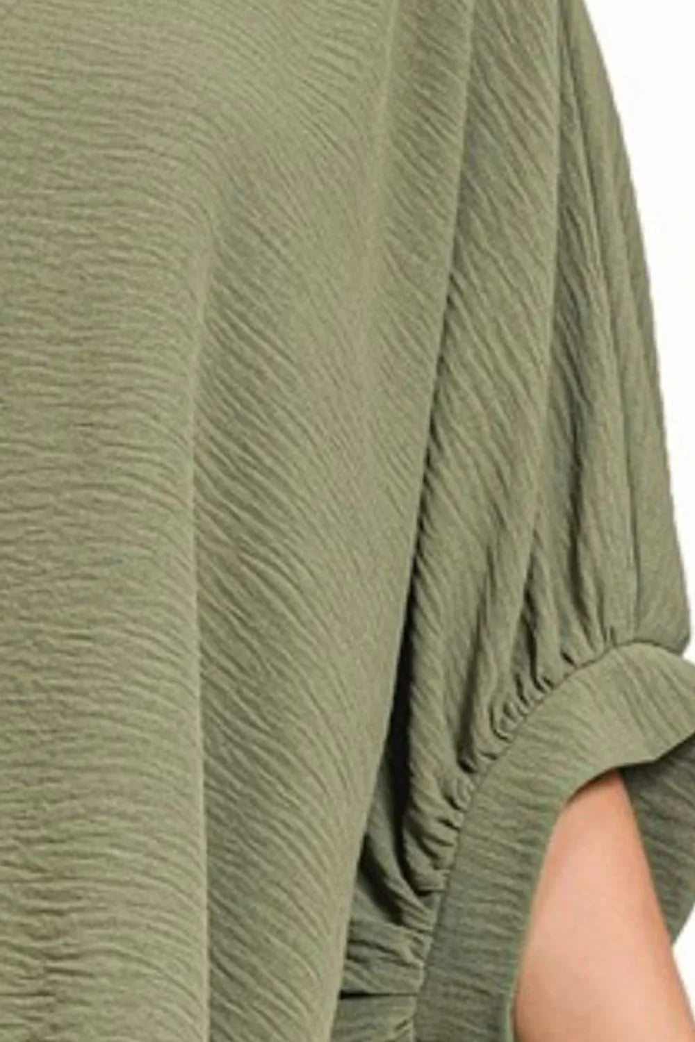 Zenana Woven Airflow V-neck Puff Half Sleeve Top - Ladyez