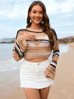 Openwork Boat Neck Dropped Shoulder Cover-Up - Ladyez