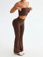 Tube Top and High Waist Flare Pants Active Set - Ladyez