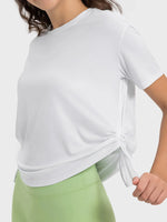 Millennia Drawstring Round Neck Short Sleeve Active T-Shirt - Ladyez