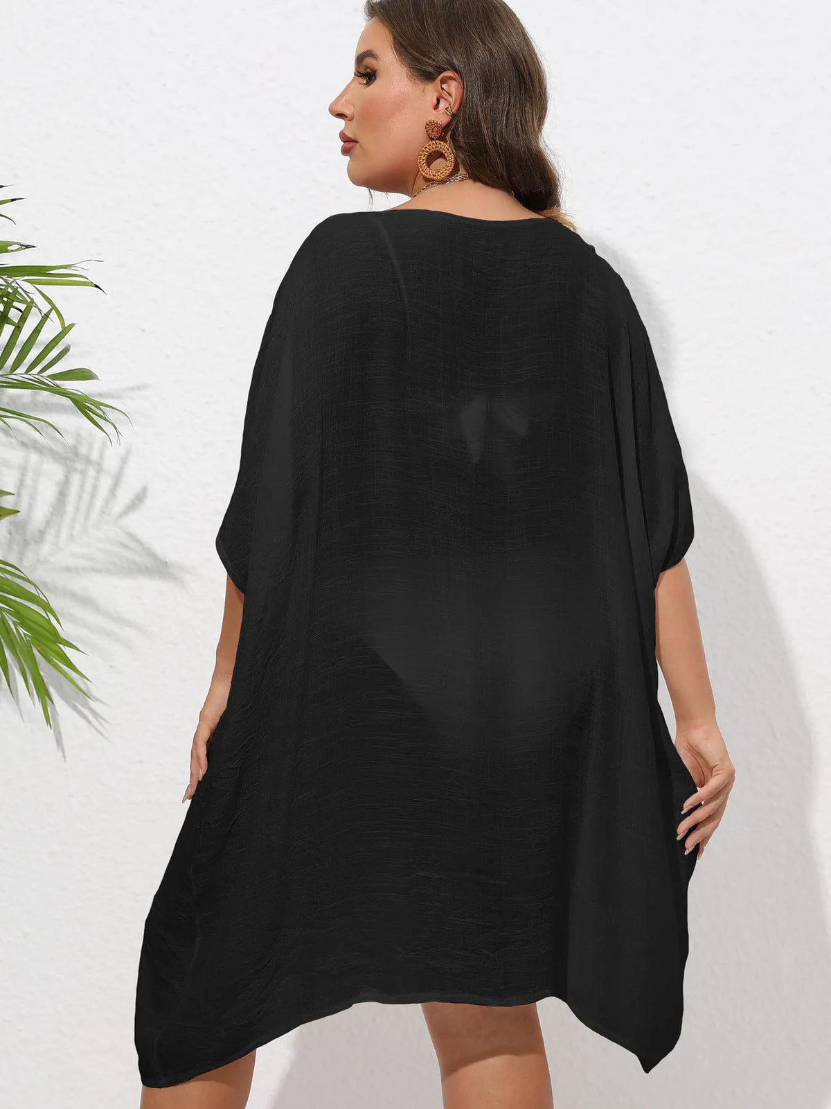 Crochet Trim V-Neck Beach Cover Up Dress - Ladyez
