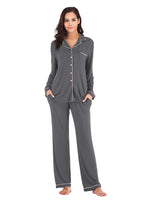 Collared Neck Long Sleeve Loungewear Set with Pockets - Ladyez