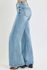 RISEN Full Size Mid Rise Wide Jeans with Front Patch Pocket Plus Size - Ladyez