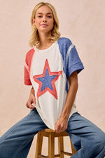 BiBi Contrast French Terry Cut Edge Detail Fourth Of July Theme T-Shirt