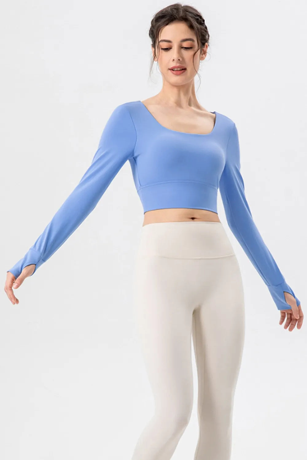 Square Neck Crisscross Active T-Shirt - Ladyez