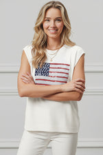 American Flag Sequins Patch Knit Top