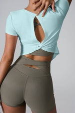 Cutout Round Neck Short Sleeve Active T-Shirt - Ladyez