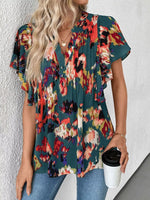 Abstract Print Ruffle Sleeve Blouse
