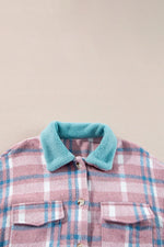 Plaid Collared Neck Flap Pockets Shacket