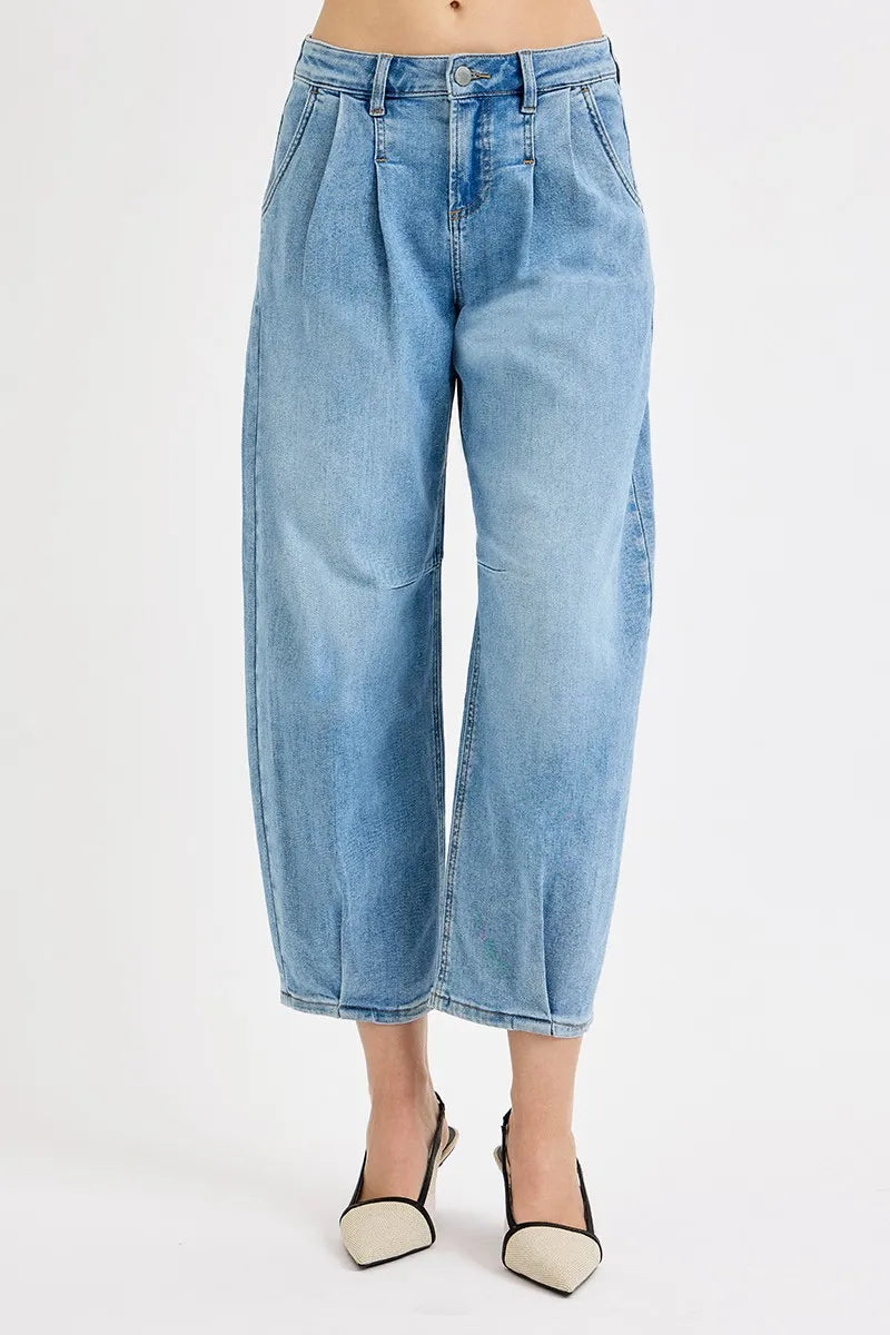 RISEN Full Size Mid Rise Fit Crop Wide Volume Leg Jeans Plus Size - Ladyez