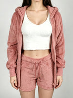 Full Size 3-Piece Fuzzy Plush Cardigan and Shorts Lounge Set with Crop Top Plus Size