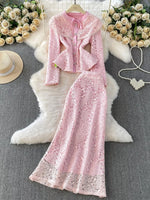 Lace Button Up Top and Skirt Set