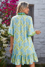 Floral Print Ruffle Hem Button-Up Mini Dress