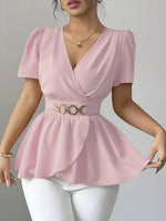Surplice Short Sleeve Blouse