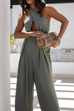 Halter Neck Wide Leg Jumpsuit with Keyhole Detail