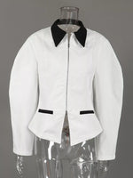 Contrast Collar Zip-Up Jacket