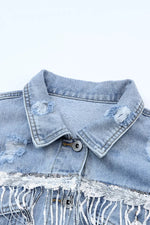 Fringed Sequin Embellished Denim Jacket