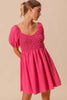 SO ME Textured Woven Daily Dress with Puff Sleeves