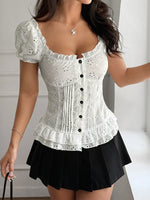 Eyelet Lace Short Sleeve Blouse - Ladyez
