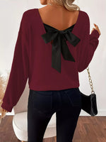 Full Size Ribbed Knit Backless Bow T-Shirt Plus Size