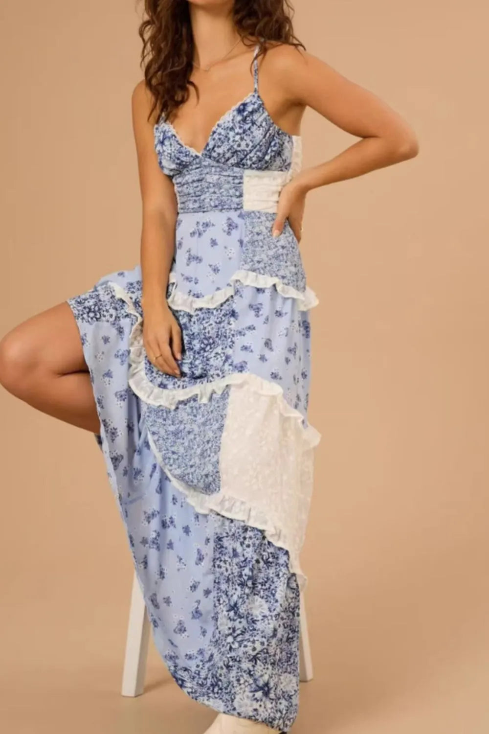 Floral Lace Trim Maxi Cami Dress - Ladyez