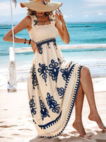 Smocked Bodice Colorful Print Tank Dress