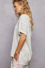 POL Ribbed Knit V-Neck Short Sleeve T-Shirt with Side Slit
