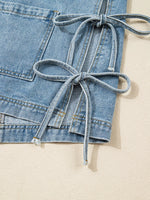 Patched Pockets Side Tie Denim Jacket