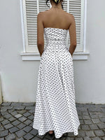 Polka Dot Ruched Strapless Maxi Dress