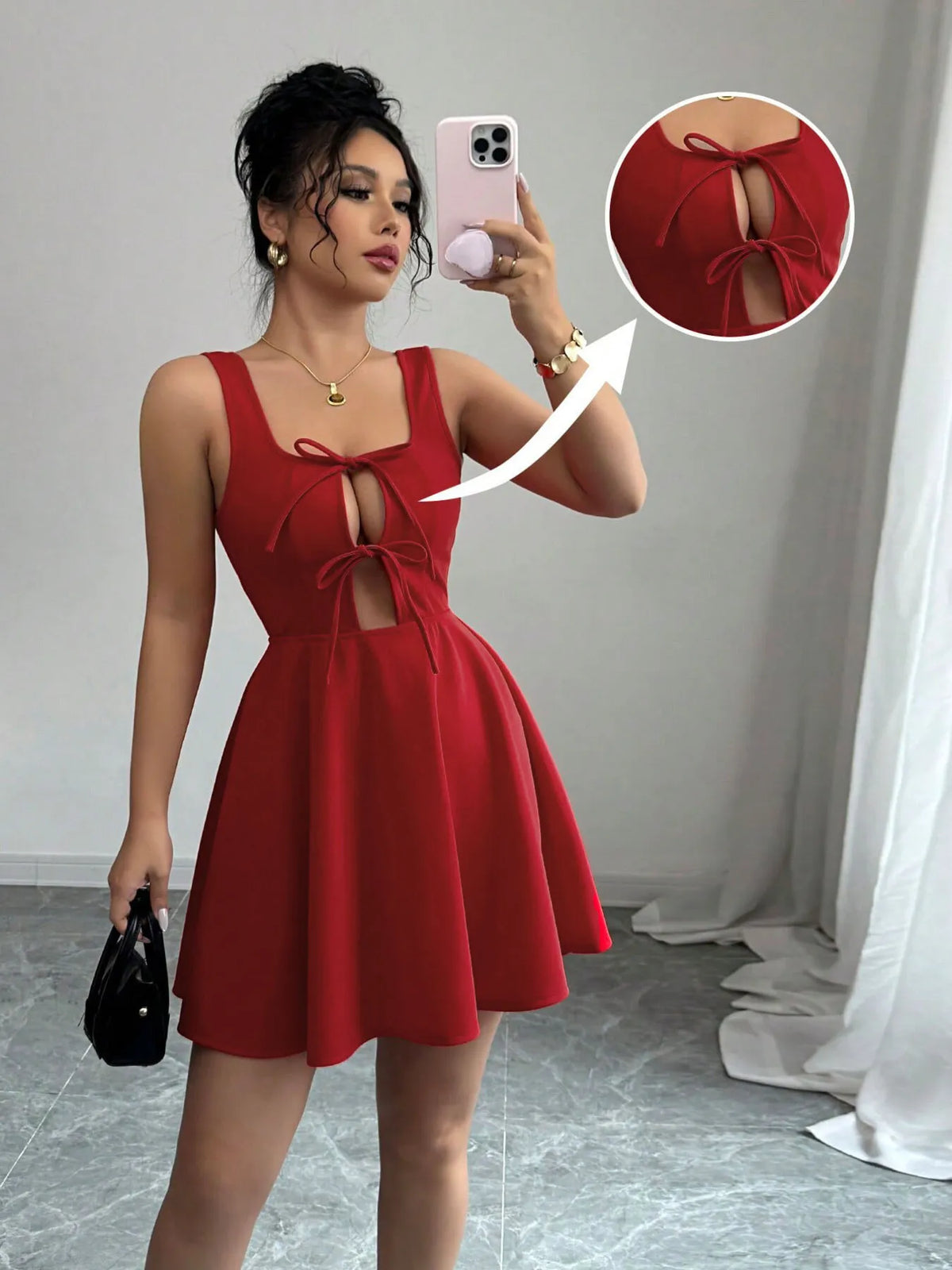 Tie Front Wide Strap Dress - Ladyez