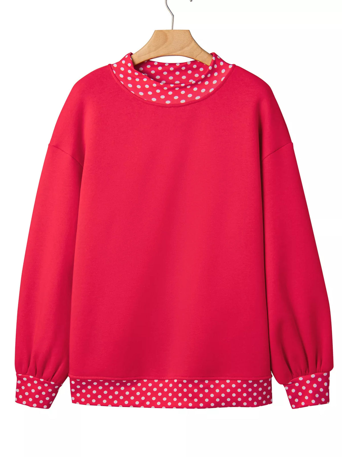 Polka Dot Trim Contrast Crew Neck Sweatshirt