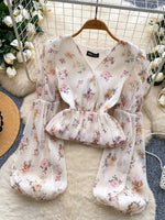 Floral Print Chiffon Balloon Sleeve Blouse