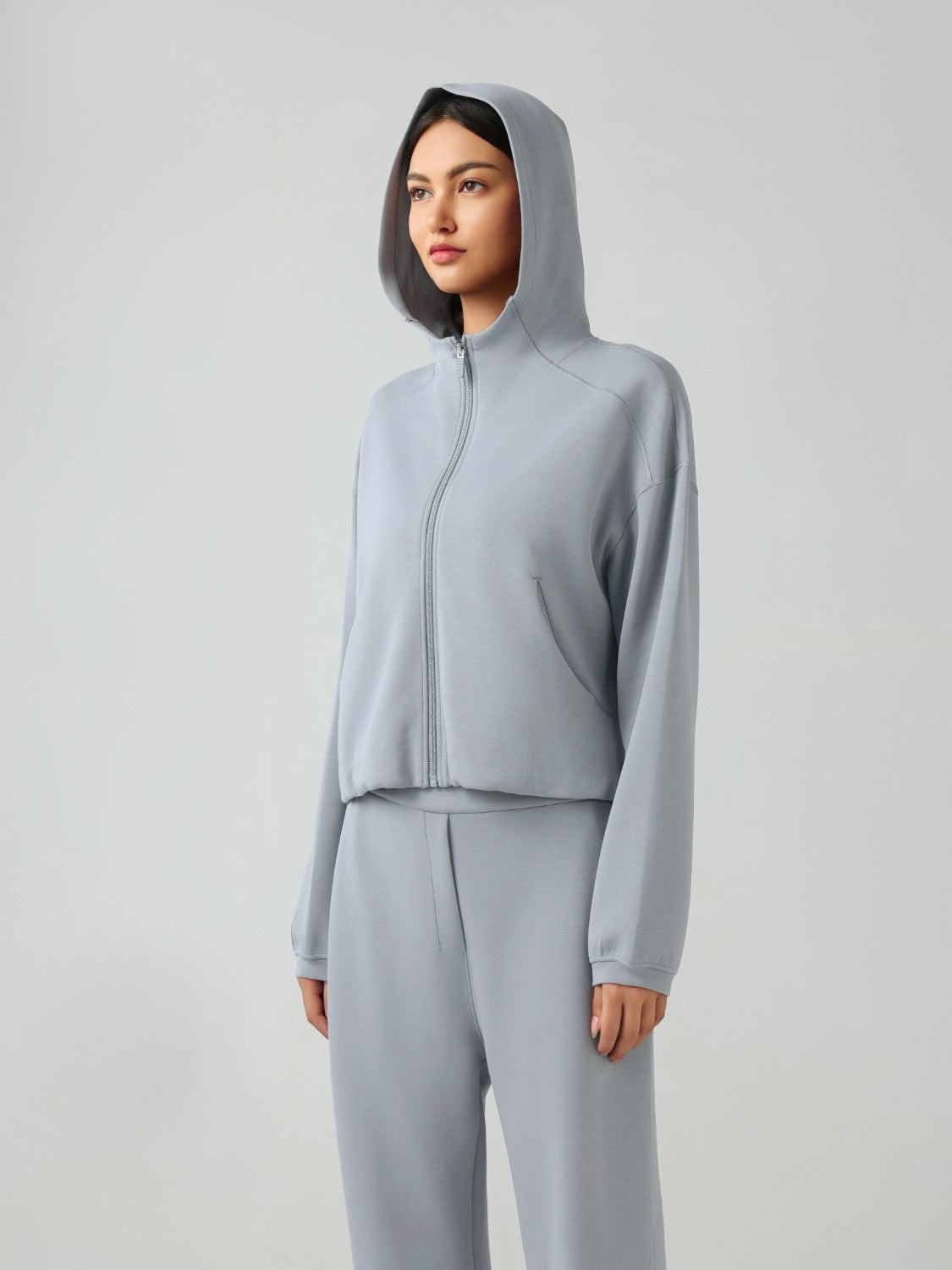 Millennia Zip Up Dropped Shouder Active Hooded - Ladyez